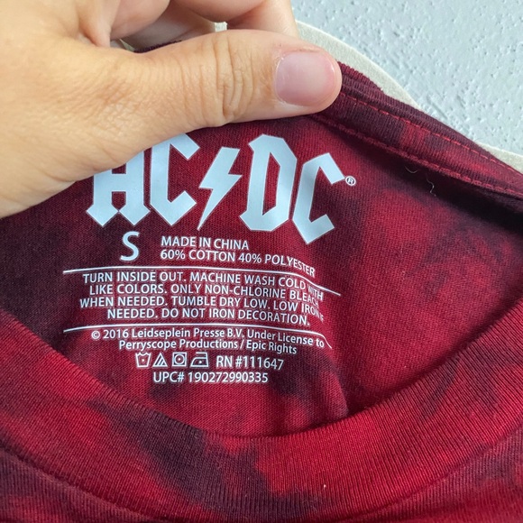 AC/DC T-shirt Mens Small Tie Dye Red For Those About to Rock Band Tee - Picture 3 of 5